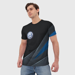 Мужская футболка 3D Фольцваген - синяя броня - фото 2