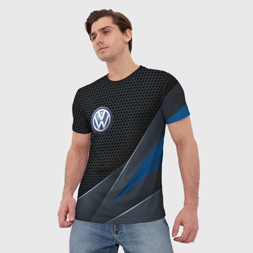 Мужская футболка 3D с принтом Фольцваген - синяя броня, фото на моделе #1