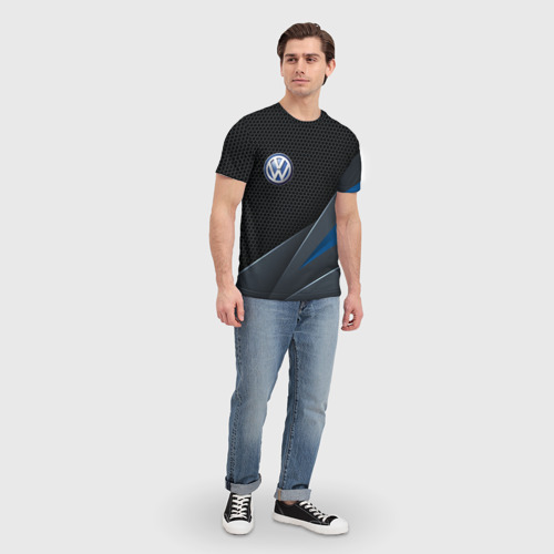 Мужская футболка 3D с принтом Фольцваген - синяя броня, вид сбоку #3
