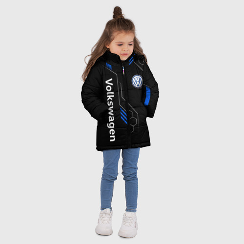 Зимняя куртка для девочек 3D с принтом Volkswagen - blue technology, вид сбоку #3