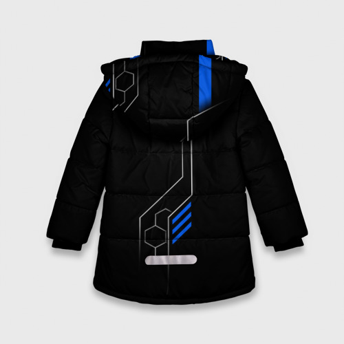 Зимняя куртка для девочек 3D с принтом Volkswagen - blue technology, вид сзади #1