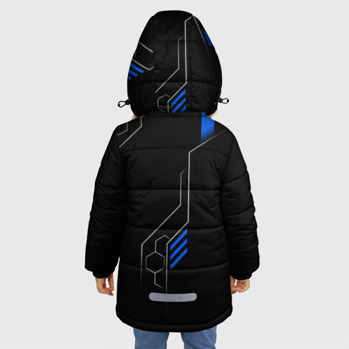 Зимняя куртка для девочек 3D с принтом Volkswagen - blue technology, вид сзади #2
