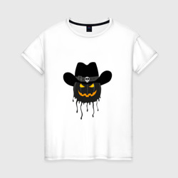 Женская футболка хлопок Стильный фонарь Джек Тыква на Хеллоуин