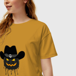 Женская футболка хлопок Oversize Стильный фонарь Джек Тыква на Хеллоуин - фото 2