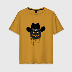 Женская футболка хлопок Oversize Стильный фонарь Джек Тыква на Хеллоуин