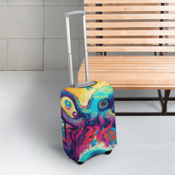 Чехол для чемодана 3D Разноцветный осьминог на волнах красок - фото 2