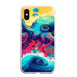 Чехол для iPhone XS Max матовый Разноцветный осьминог на волнах красок