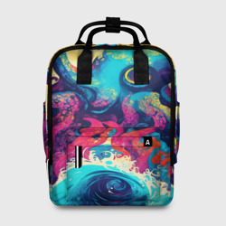 Женский рюкзак 3D Разноцветный осьминог на волнах красок