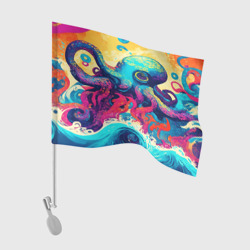 Флаг для автомобиля Разноцветный осьминог на волнах красок