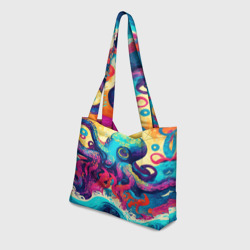 Пляжная сумка 3D Разноцветный осьминог на волнах красок - фото 2