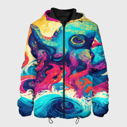 Мужская куртка 3D Разноцветный осьминог на волнах красок