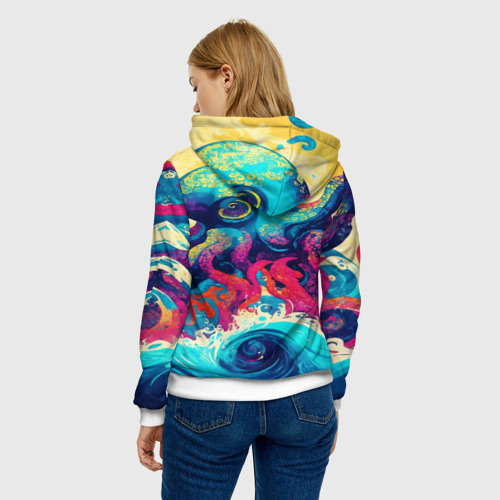 Женская толстовка 3D Разноцветный осьминог на волнах красок, цвет 3D печать - фото 4