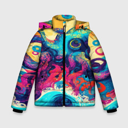 Зимняя куртка для мальчиков 3D Разноцветный осьминог на волнах красок