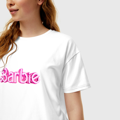 Женская футболка хлопок Oversize с принтом Барби - Фильм Логотип, фото на моделе #1