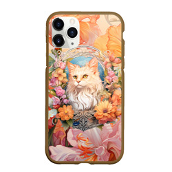 Чехол для iPhone 11 Pro Max матовый Цветочный обаяние котика