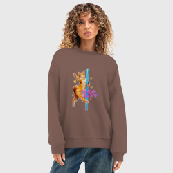 Женский свитшот oversize без начеса хлопок Поледэнс кот стрип пластика на шесте - фото 2