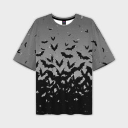 Мужская футболка oversize 3D Серый фон и летучие мыши