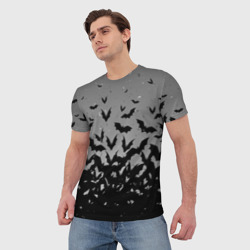 Мужская футболка 3D Серый фон и летучие мыши - фото 2