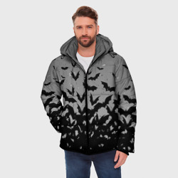 Мужская зимняя куртка 3D Серый фон и летучие мыши - фото 2