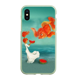 Чехол для iPhone XS Max матовый Девочка с арбузом и золотая рыбка