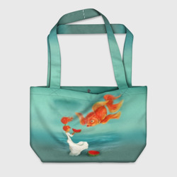 Пляжная сумка 3D Девочка с арбузом и золотая рыбка