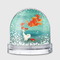 Игрушка Снежный шар Девочка с арбузом и золотая рыбка