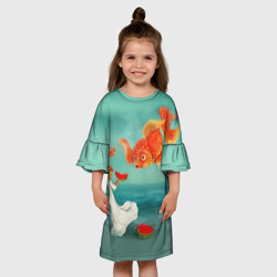 Детское платье 3D Девочка с арбузом и золотая рыбка - фото 2