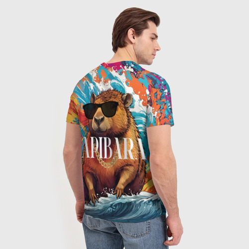 Мужская футболка 3D Капибара в очках на красочных волнах, цвет 3D печать - фото 4