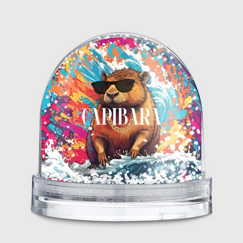 Игрушка Снежный шар Капибара в очках на красочных волнах - фото 2