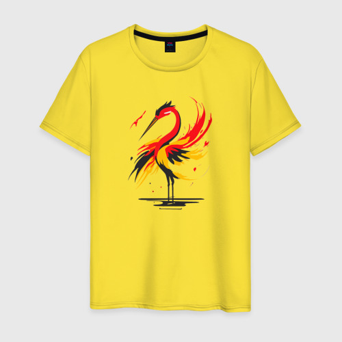 Мужская футболка хлопок с принтом Аист - абстрактный силуэт птицы, вид спереди #2