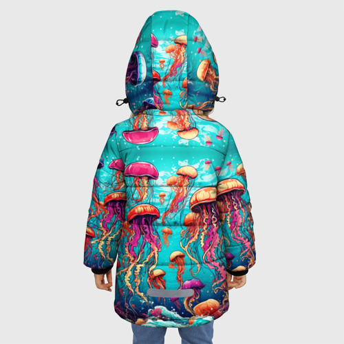 Зимняя куртка для девочек 3D Медуза в стиле арт, цвет черный - фото 4