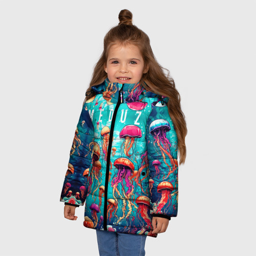 Зимняя куртка для девочек 3D Медуза в стиле арт, цвет черный - фото 3