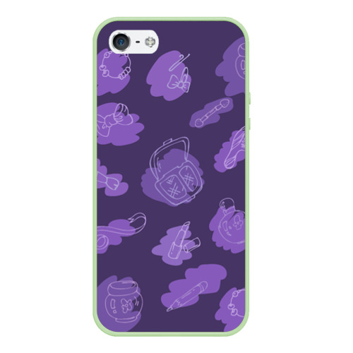 Чехол для iPhone 5/5S матовый Косметика в фиолетовых тонах, цвет салатовый
