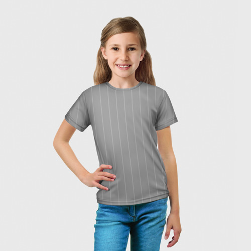 Детская футболка 3D с принтом Благородный серый полосатый, вид сбоку #3
