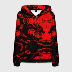 Мужская толстовка 3D на молнии Черный дракон на красном небе