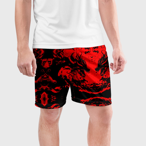 Мужские шорты спортивные Черный дракон на красном небе, цвет 3D печать - фото 3