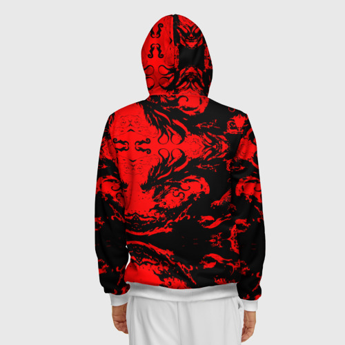 Мужская толстовка 3D на молнии с принтом Черный дракон на красном небе, вид сзади #2