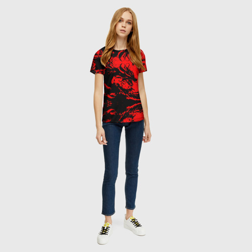 Женская футболка 3D с принтом Черный дракон на красном небе, вид сбоку #3