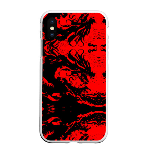 Чехол для iPhone XS Max матовый с принтом Черный дракон на красном небе, вид спереди #2
