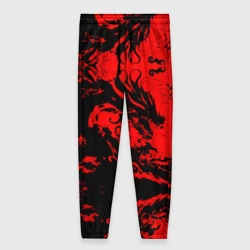 Женские брюки 3D Черный дракон на красном небе