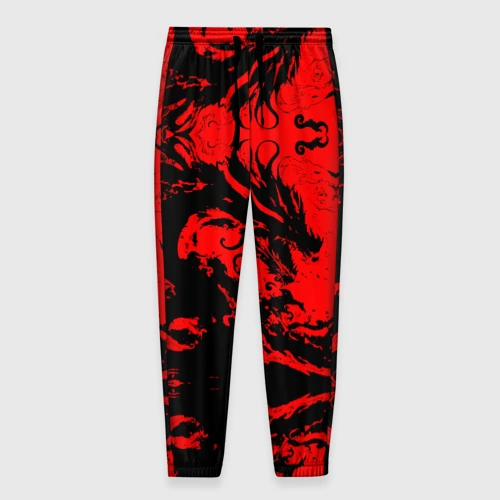 Мужские брюки 3D Черный дракон на красном небе