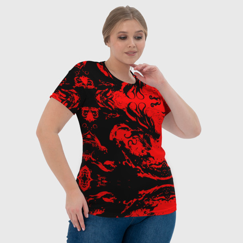 Женская футболка 3D с принтом Черный дракон на красном небе, фото #4