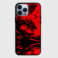 Чехол для iPhone 13 Pro Max Черный дракон на красном небе