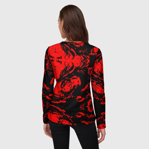 Женский лонгслив 3D с принтом Черный дракон на красном небе, вид сзади #2