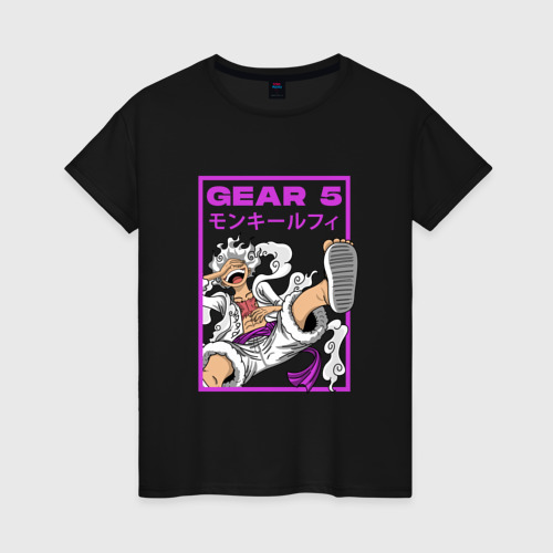 Женская футболка хлопок One piece - gear 5 белый, цвет черный