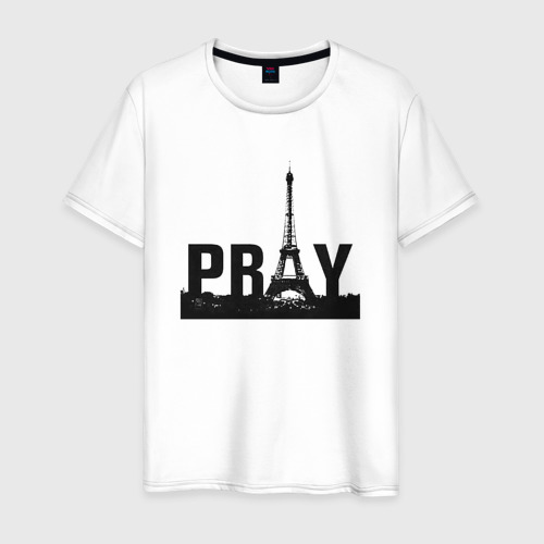 Мужская футболка из хлопка с принтом Молись за Париж, вид спереди №1