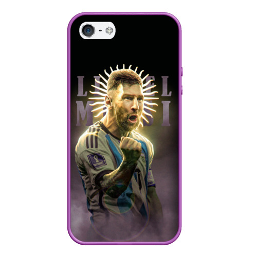 Чехол для iPhone 5/5S матовый Лионель Месси сборная Аргентины ЧМ 2022, цвет фиолетовый