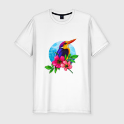 Мужская футболка хлопок Slim Тропическая птица в цветах