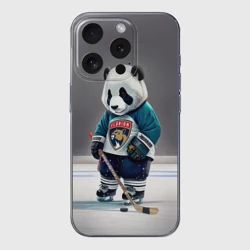 Чехол для iPhone 15 Pro силиконовый с защитой камеры Panda striker of the Florida Panthers