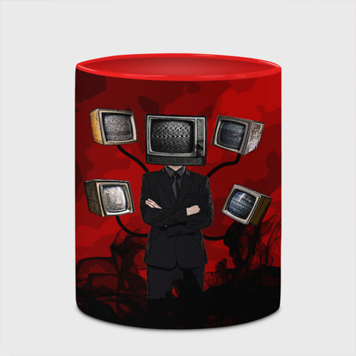 Кружка с полной запечаткой Skibidi toilet Tv Man, цвет белый + красный - фото 4